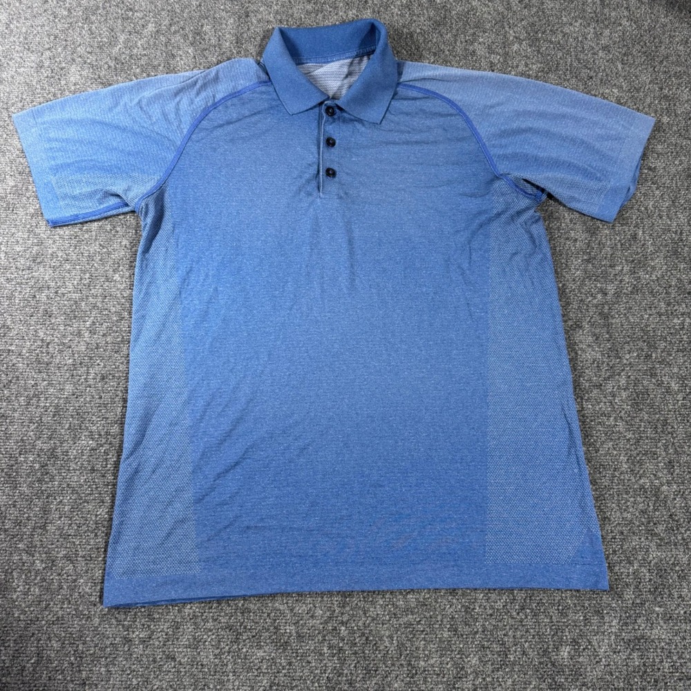 Lululemon Metal‎ Vent Tech Polo Shirt Mens Blue Short Sleeve Athletic Golf